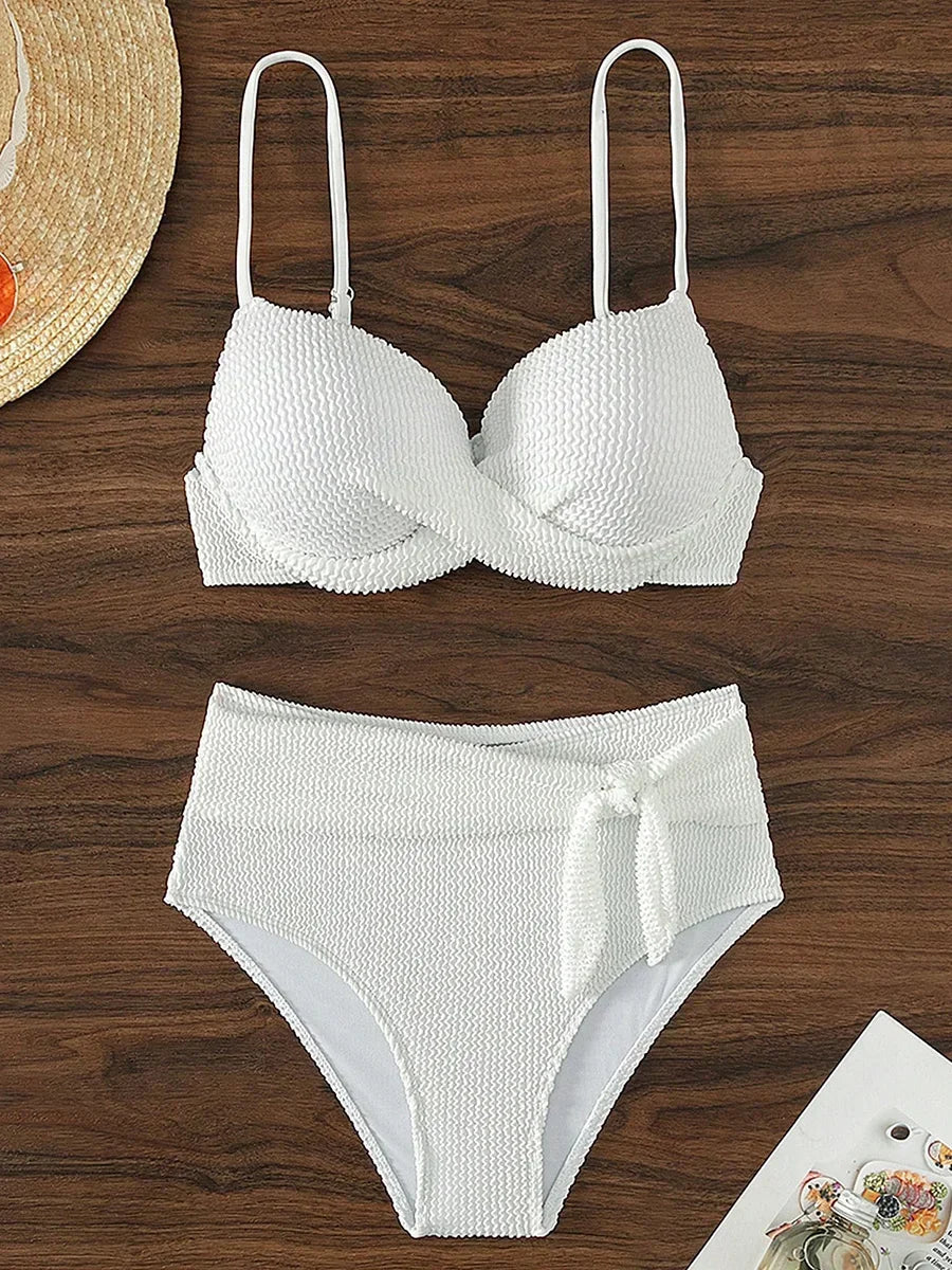 Wrinkled Bra Cup High Waist Bikini