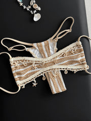Sexy Beige Striped Micro Bikini