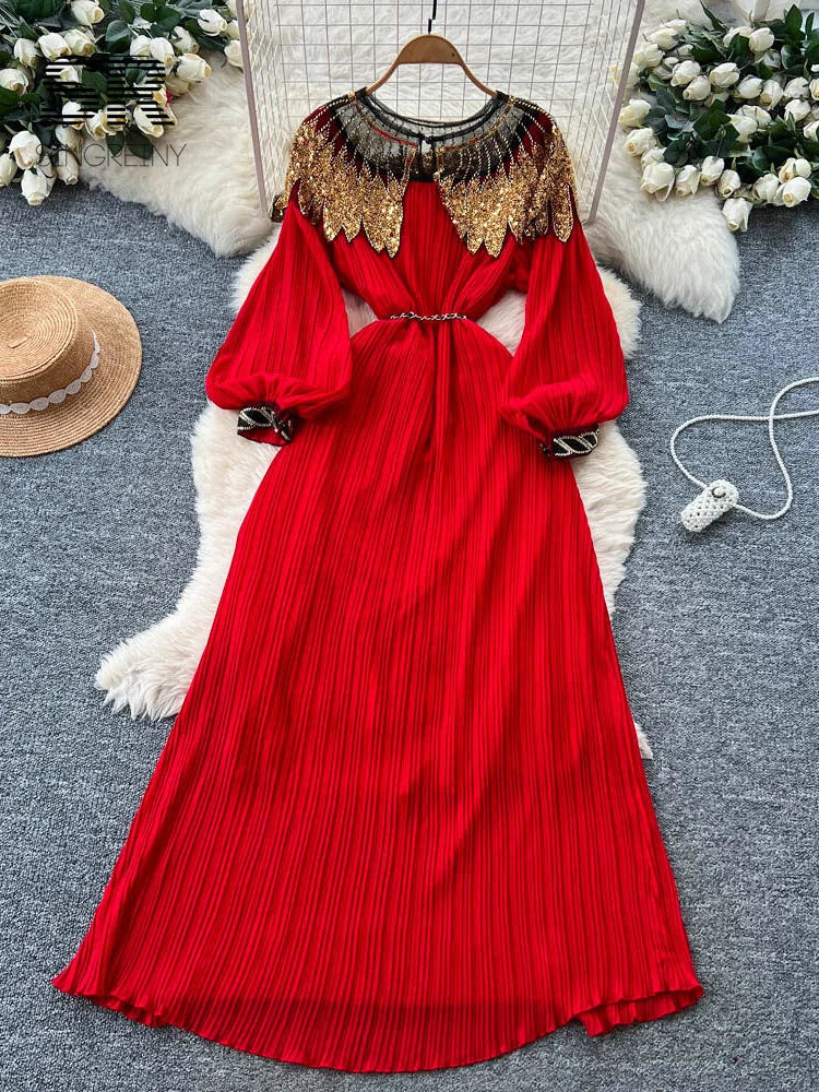 Sequins Pleated Beading Dress