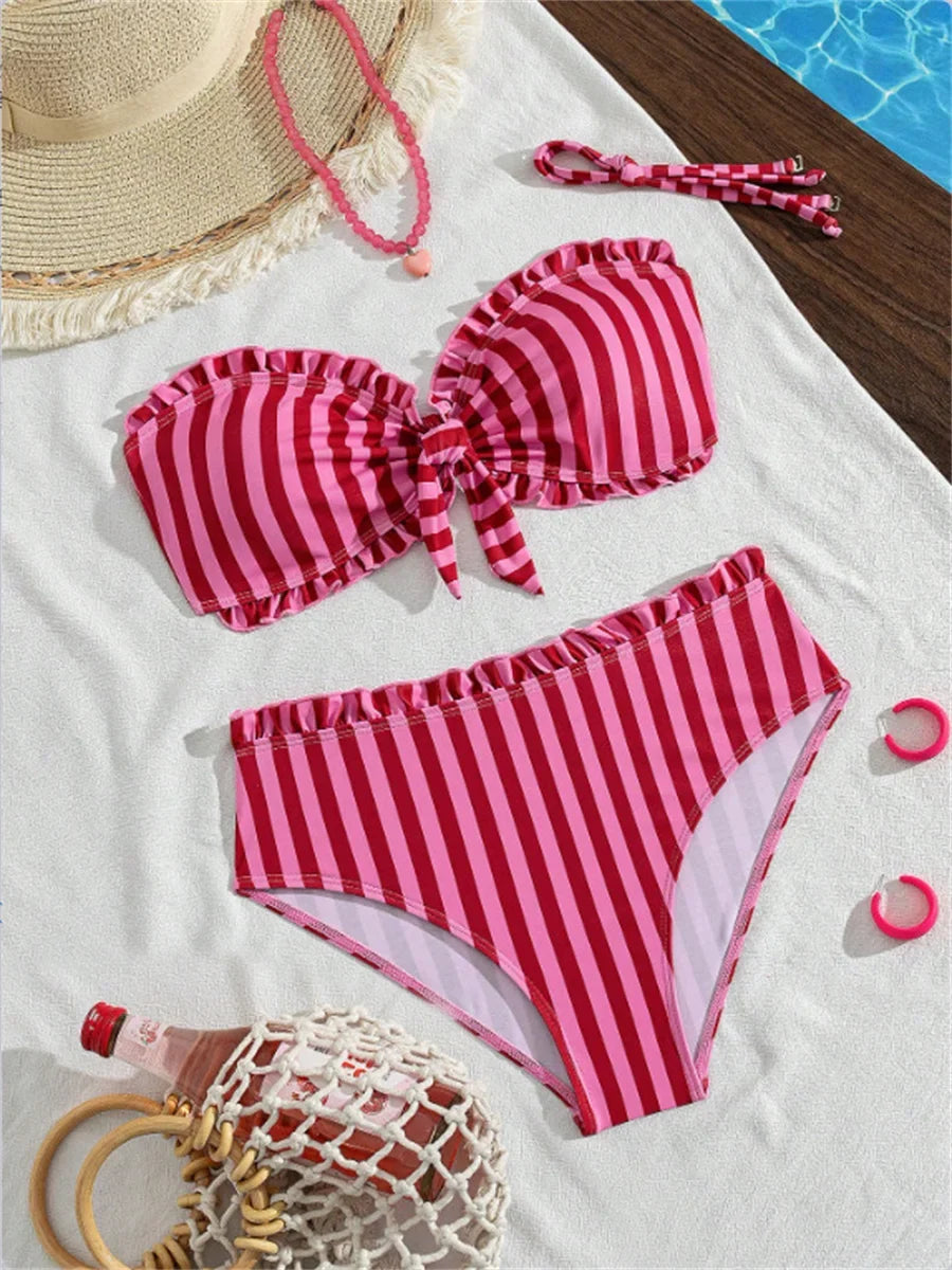 Sexy Blue Striped Bikini Set