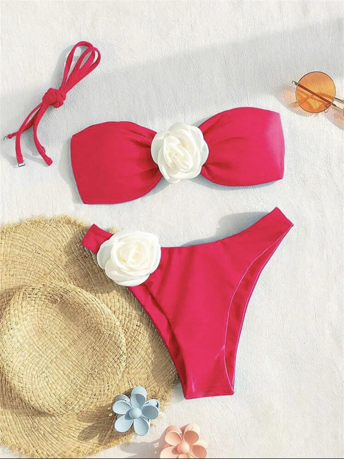 3D Flowers Bandeau Bikini