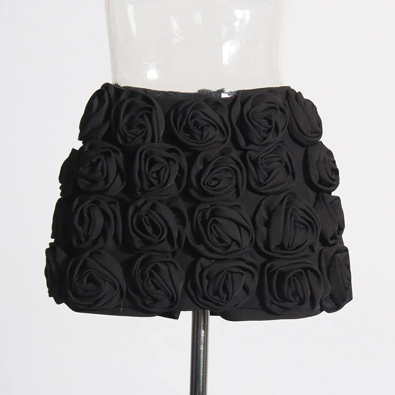 Red Flower High Waist Shorts Skirts