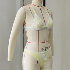 Sexy Yellow Lace Patchwork Micro Bikini