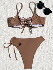 S - XL Asymmetric Wrinkled Hollow Out Bikini
