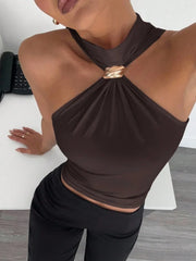 Metal Ring Decor Twist Knot Sleeveless Tank Top