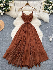 Retro Spaghetti Straps Long Dress