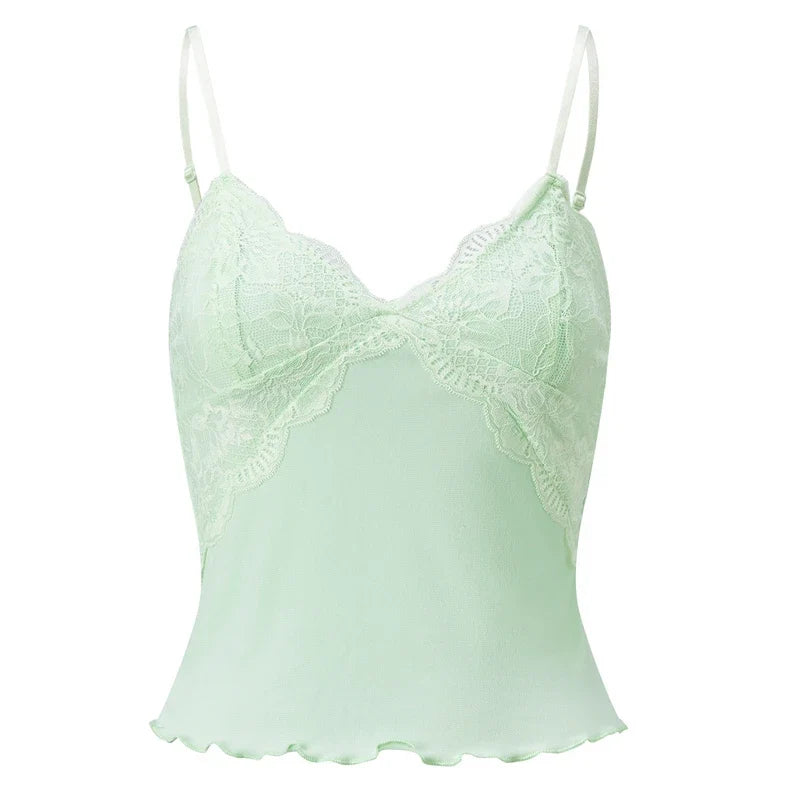 Lace Trim Camis Crop Tops