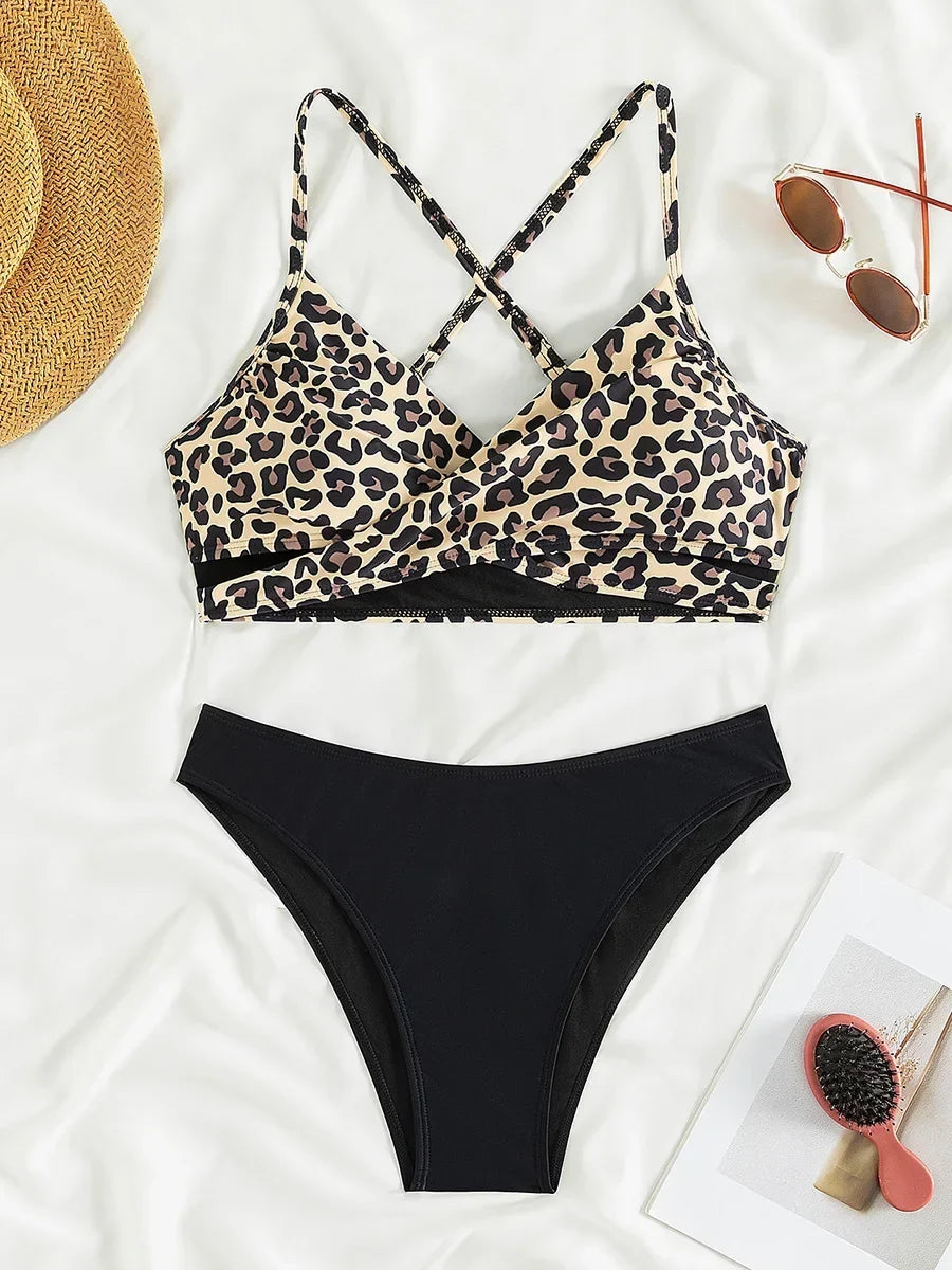 Criss Cross Back Leopard Bikini