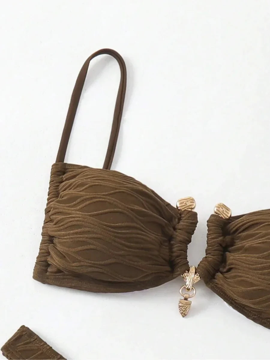 Wrinkled Crinkled Metal Ring Bikini