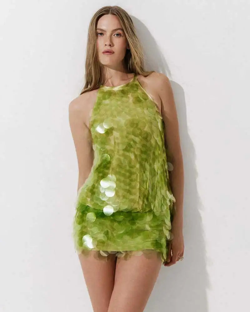 Halter Big Sequin Sleeveless Sexy Mini Bodycon Dress