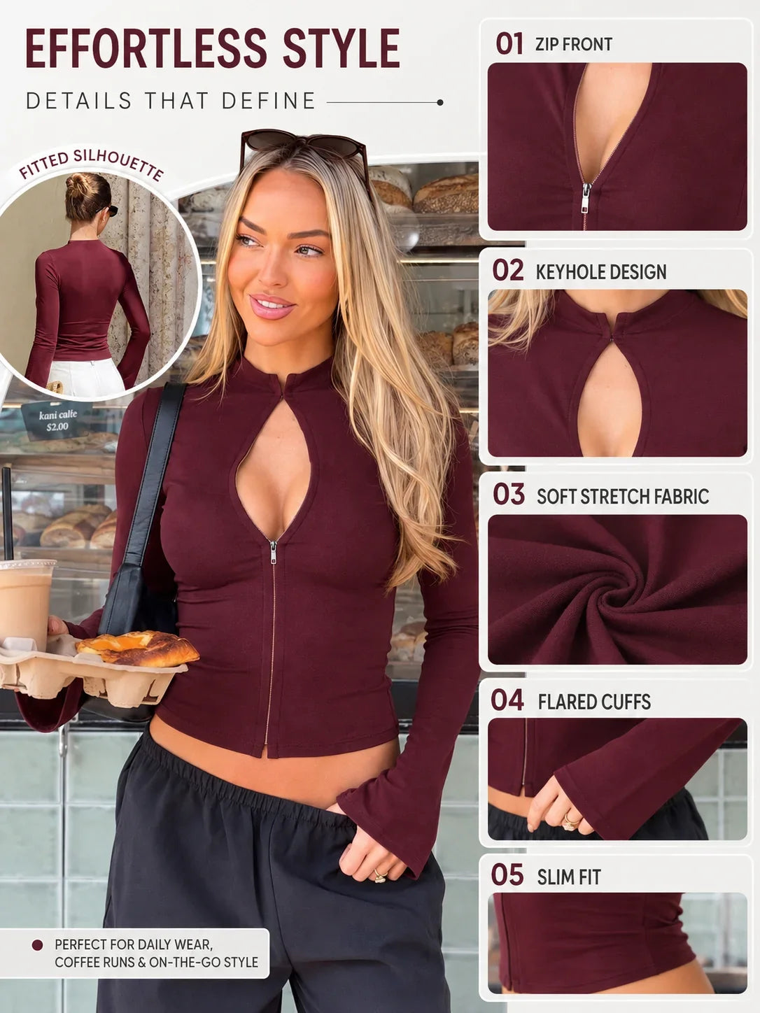 Keyhole Cutout Long Sleeve Crop Top