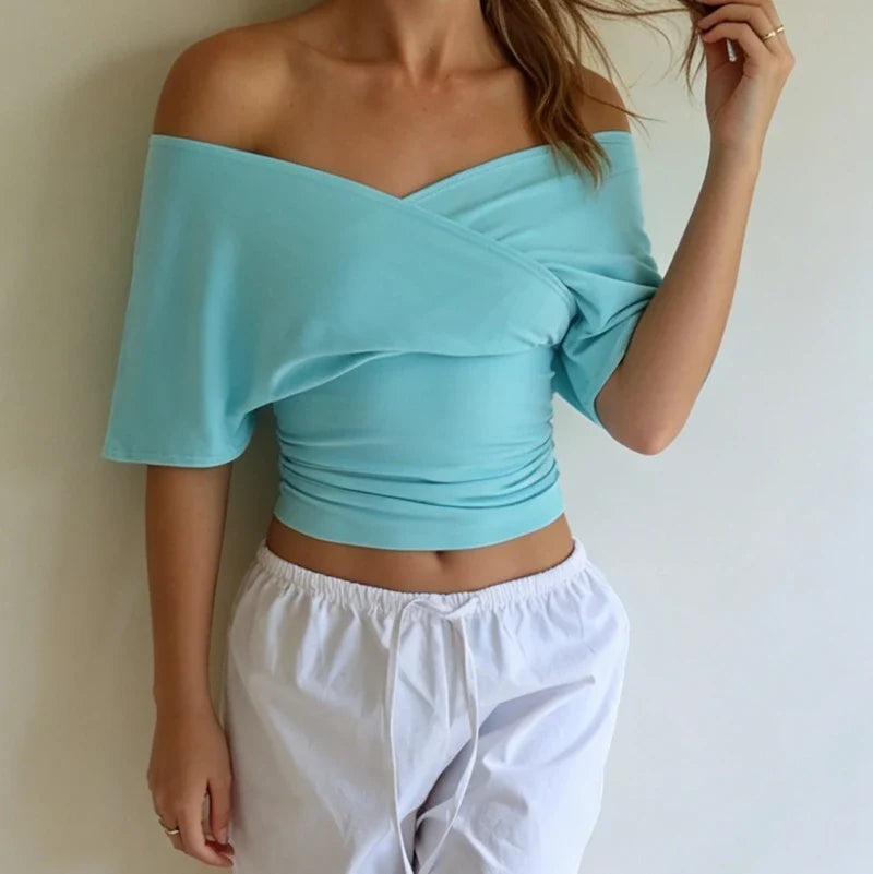 Off Shoulder Wrap Crop Top