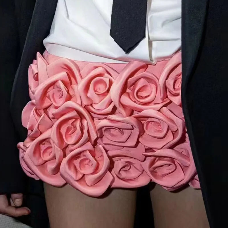 Red Flower High Waist Shorts Skirts