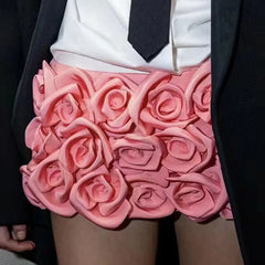 Red Flower High Waist Shorts Skirts