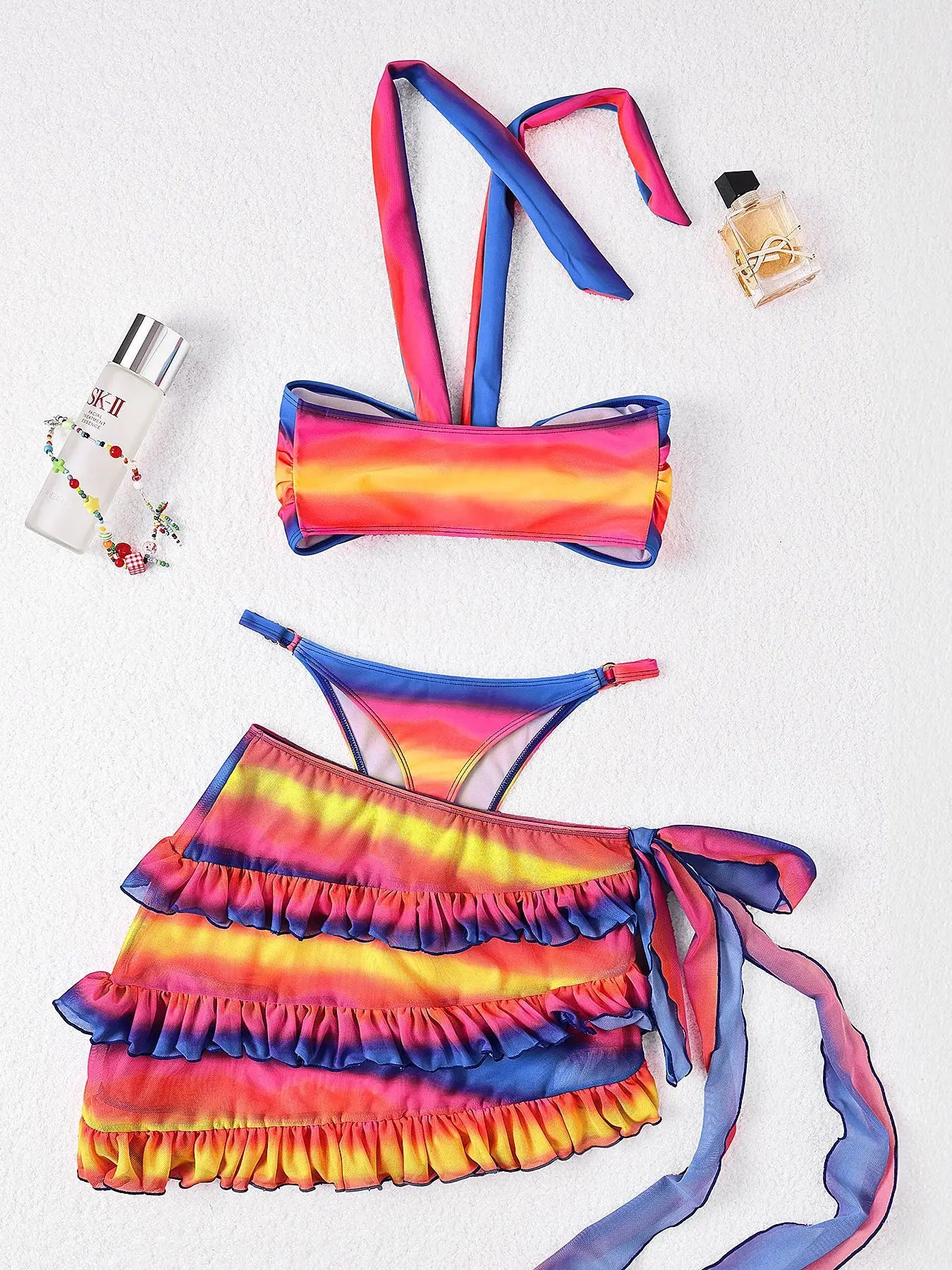 Sexy Orange Gradient Striped Bikini Set
