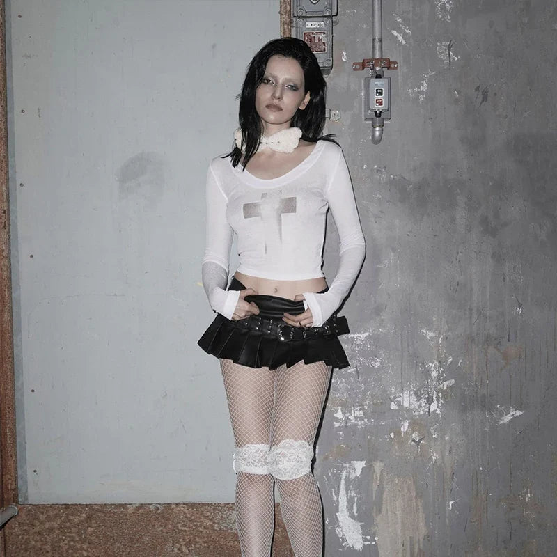 Y2K Gothic Long Sleeve Crop Top