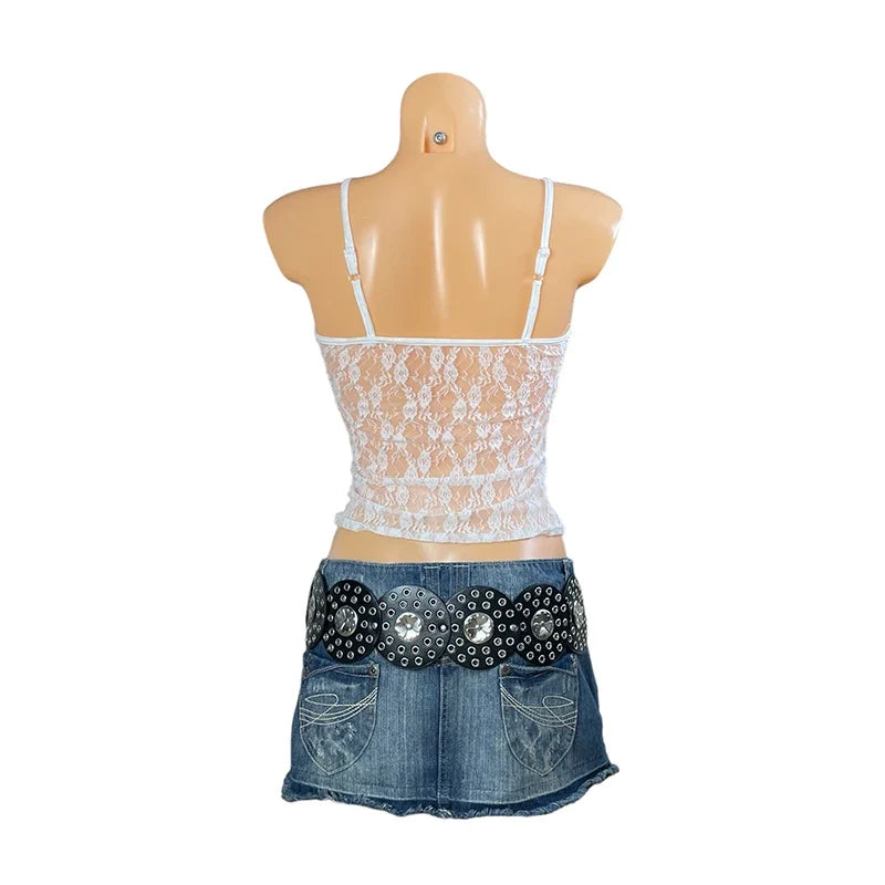 Floral Lace Mesh Sheer Camis 90s Vintage Spaghetti Strap Top