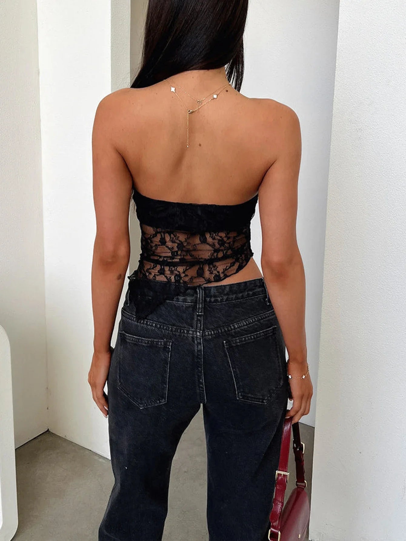 Women's Lace Trim Crop Tube Top