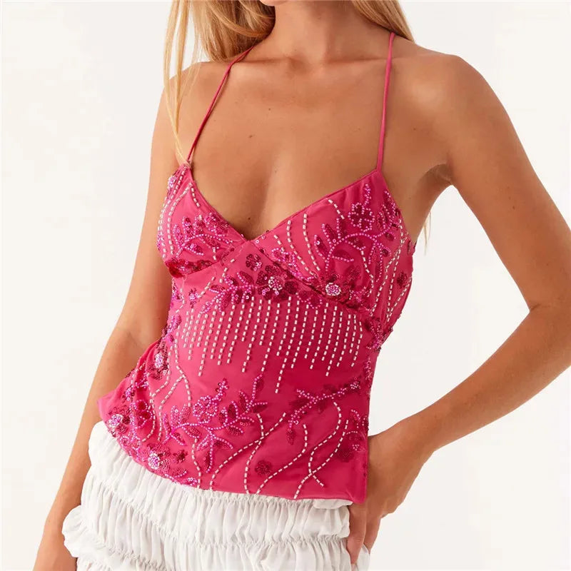Sexy Sequin Rhinestone Crop Tops