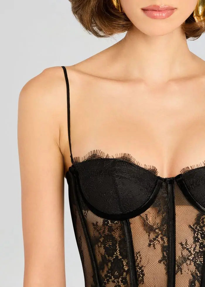 Black Lace See Through Strapless Prom Dress