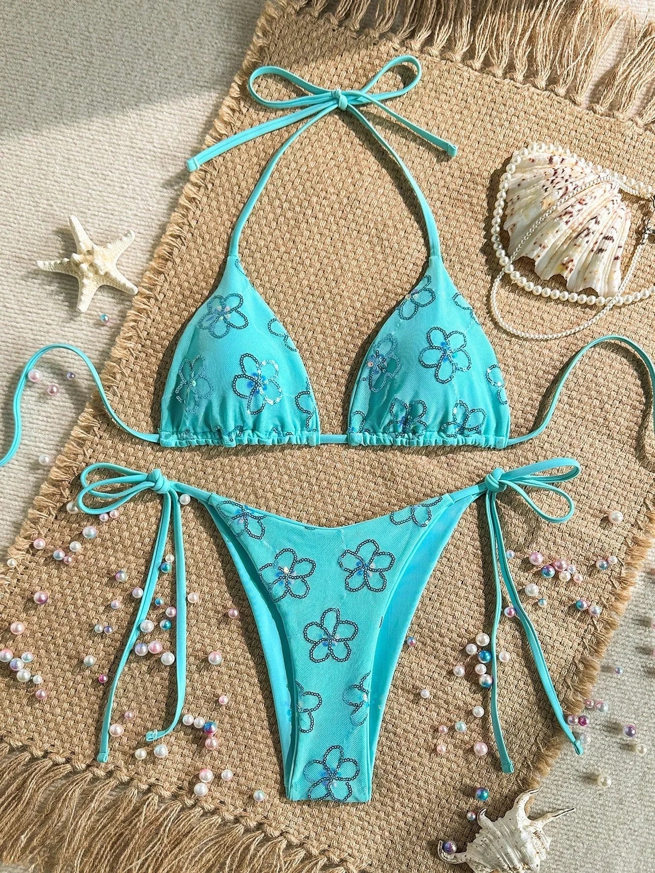 Sexy Sequin Floral Bikini Set
