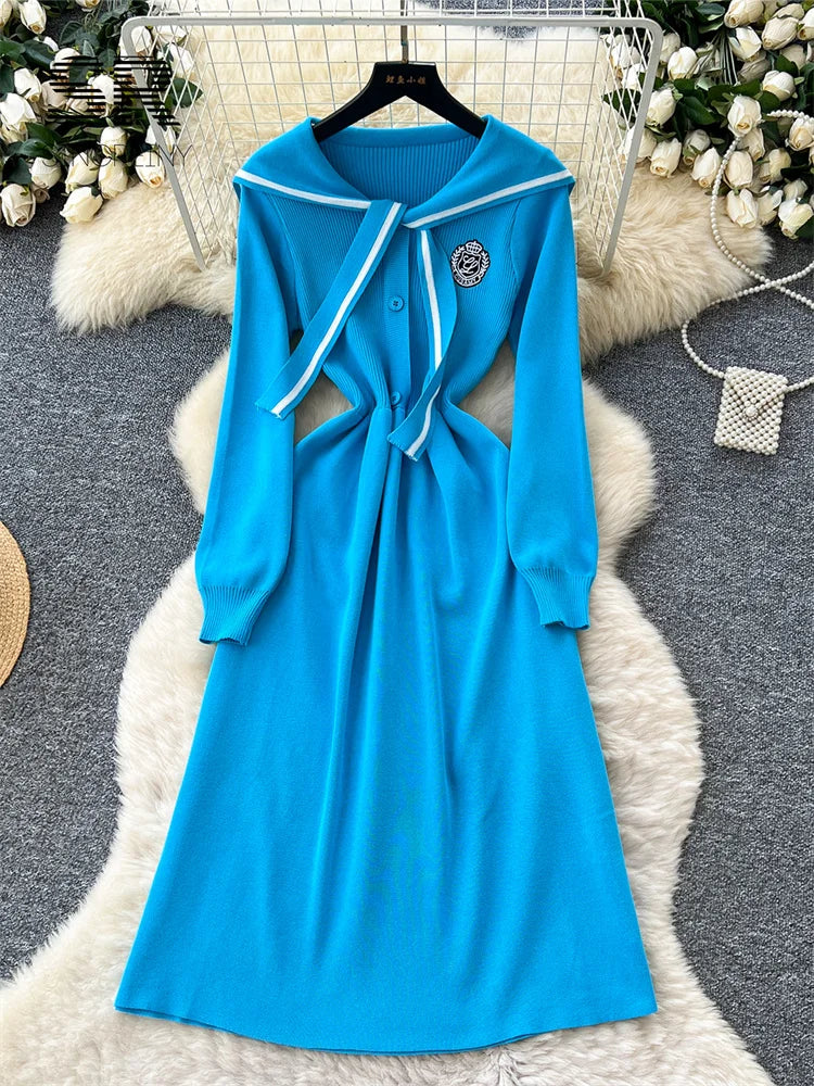 Preppy Style Knitted Long Dress