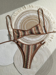 Vintage Crochet Pink Striped Bikini Set