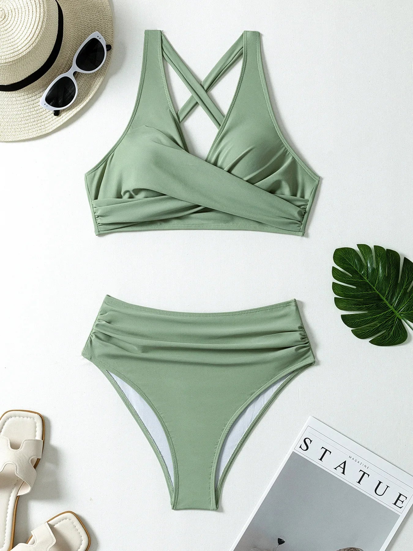 Sexy Pleate High Waist Bikini Set