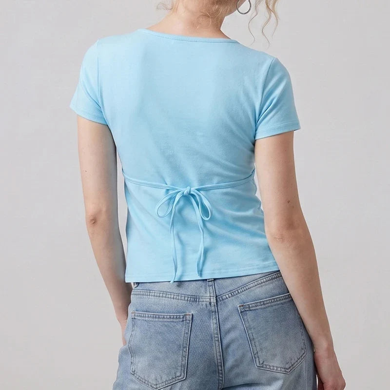 Cross V-Neck Short Sleeve Crop Top