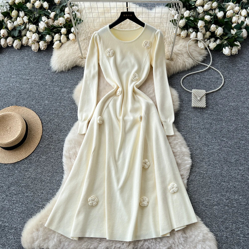 3D Floral Knitted Long Dress