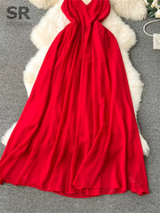 Backless Red Vacation Maxi Dress