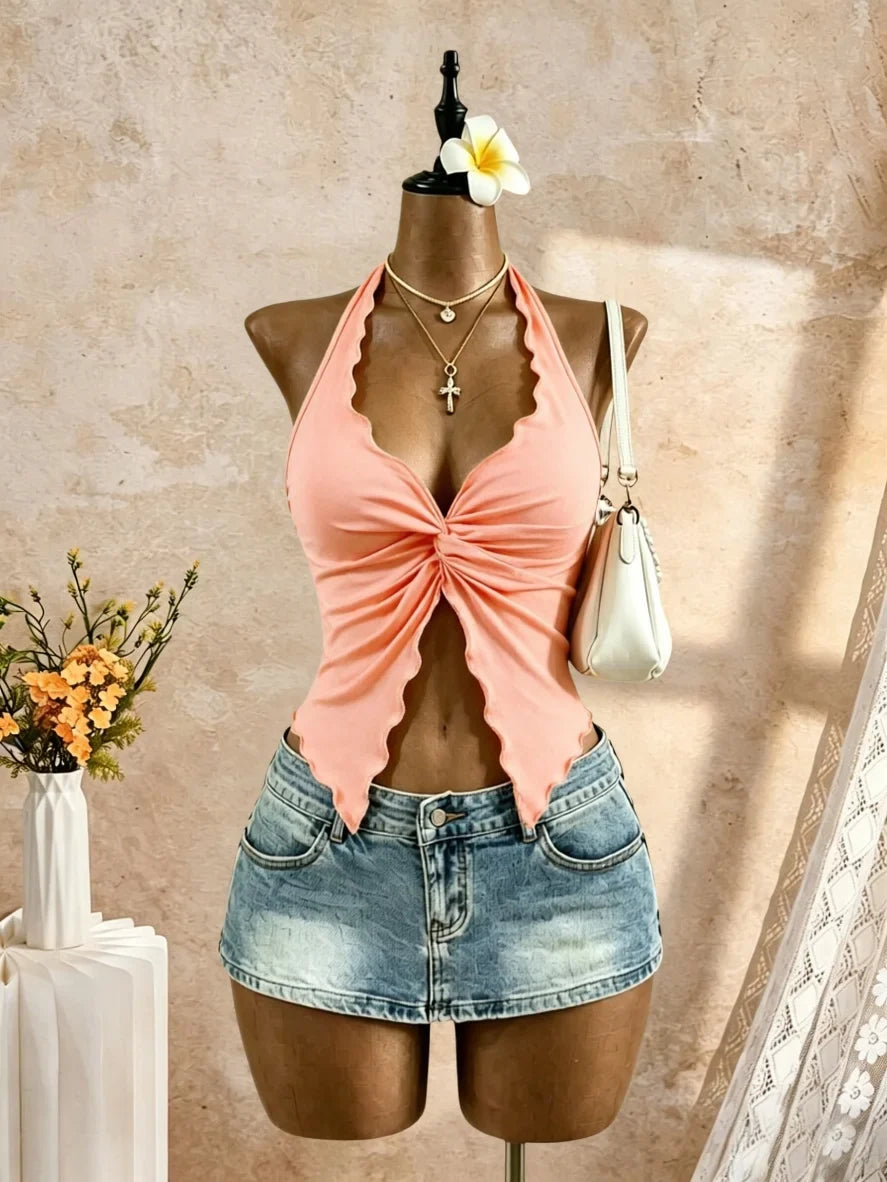 Trim Irregular Hanky Hem Slim Fit Crop Cami Top