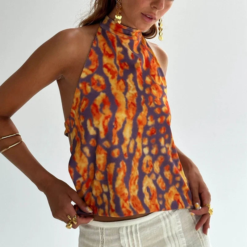 Y2k Graphic Print Halter Tank Top