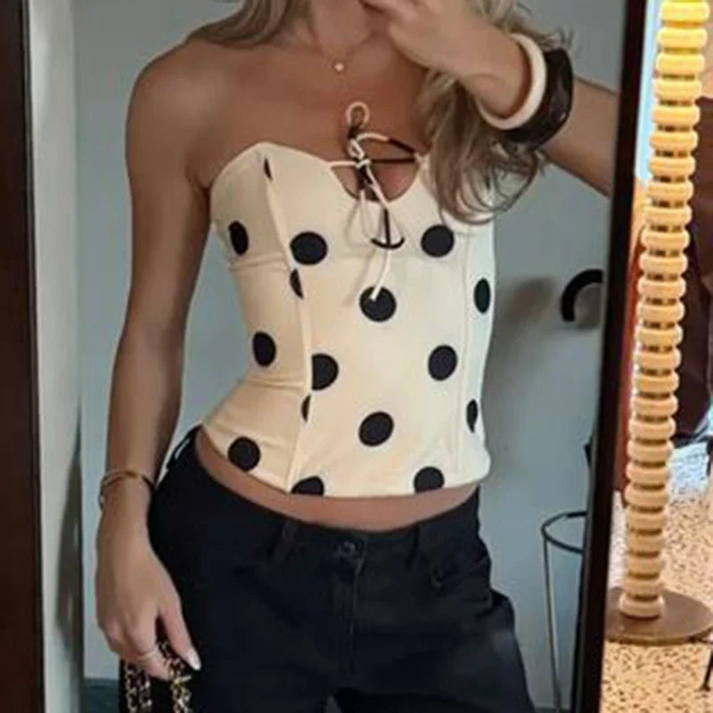Polka Dot Strapless Corset Top