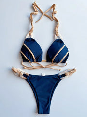 Splicing Halter Knitted Bikini