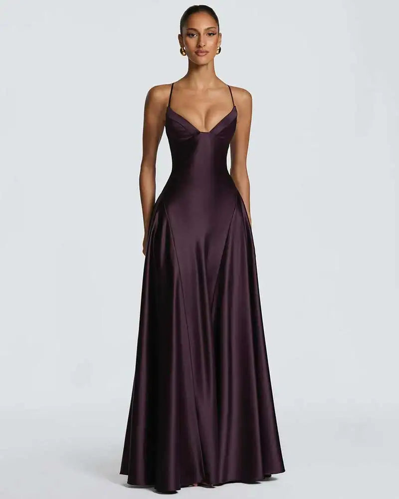 Satin Back Lace-up A-line Maxi Dress