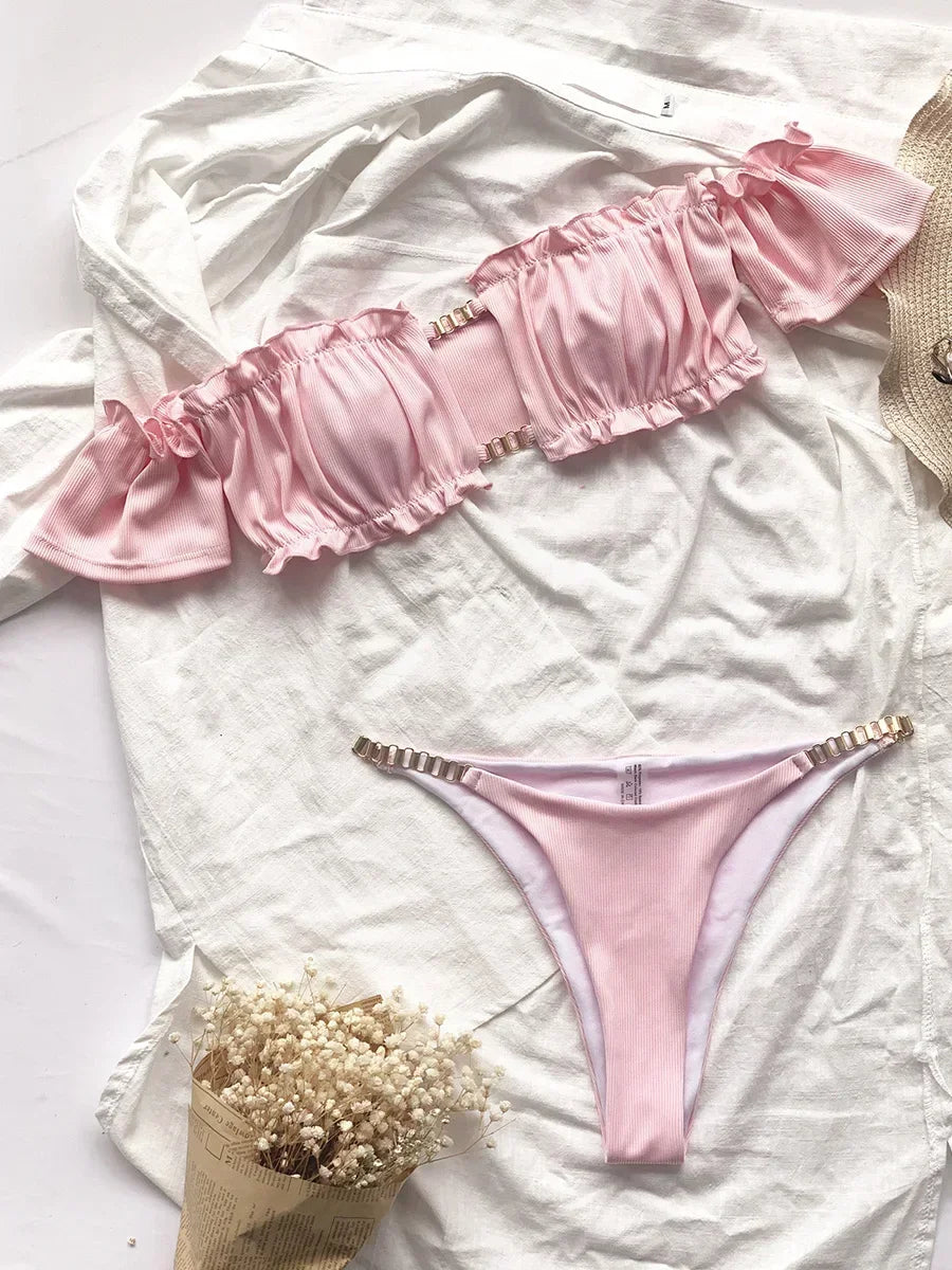 Sexy Ruffled Frill Off Shoulder Bikini