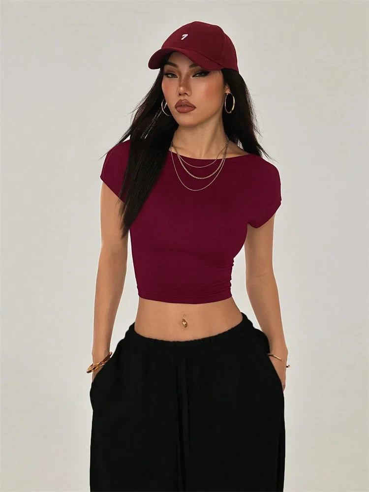 Grunge Y2K Clothes High Street Style Plain Black Crop Tee Top