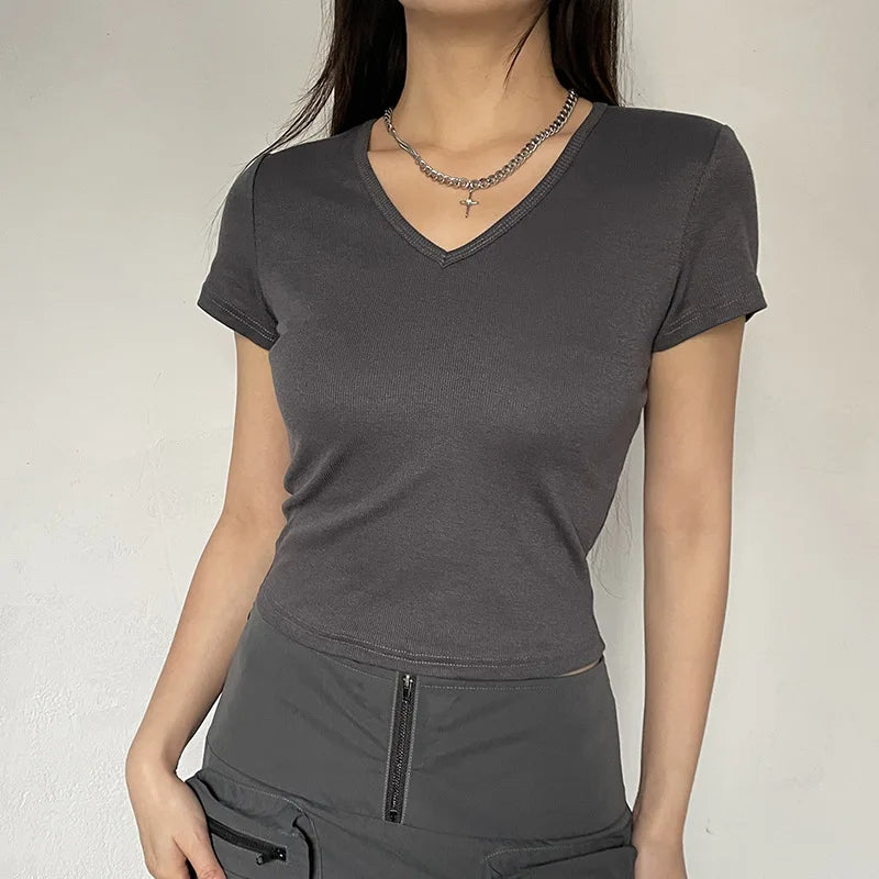 Grey V Neck Crop Top