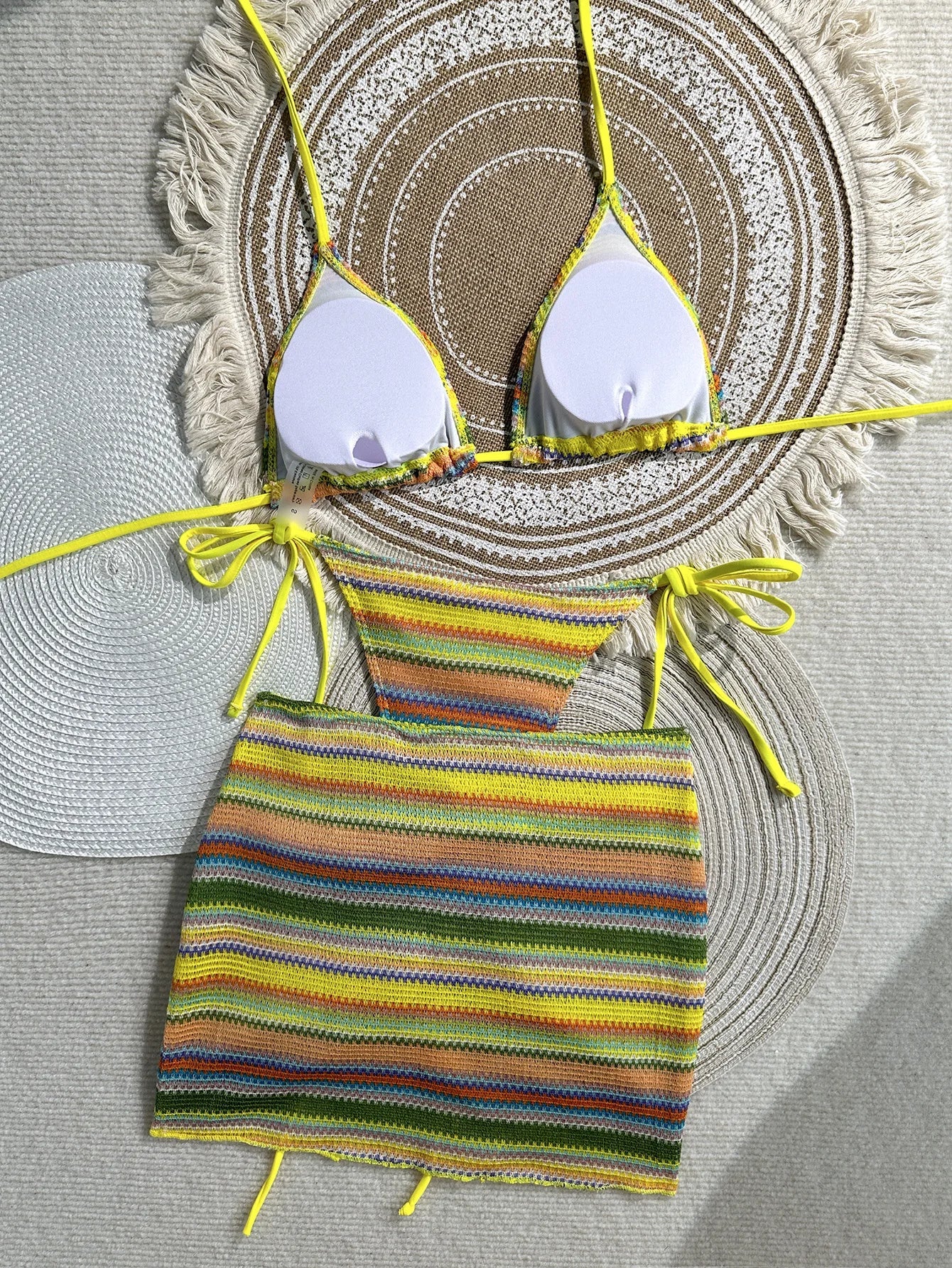 Vintage Green Striped Knitted Bikini Set