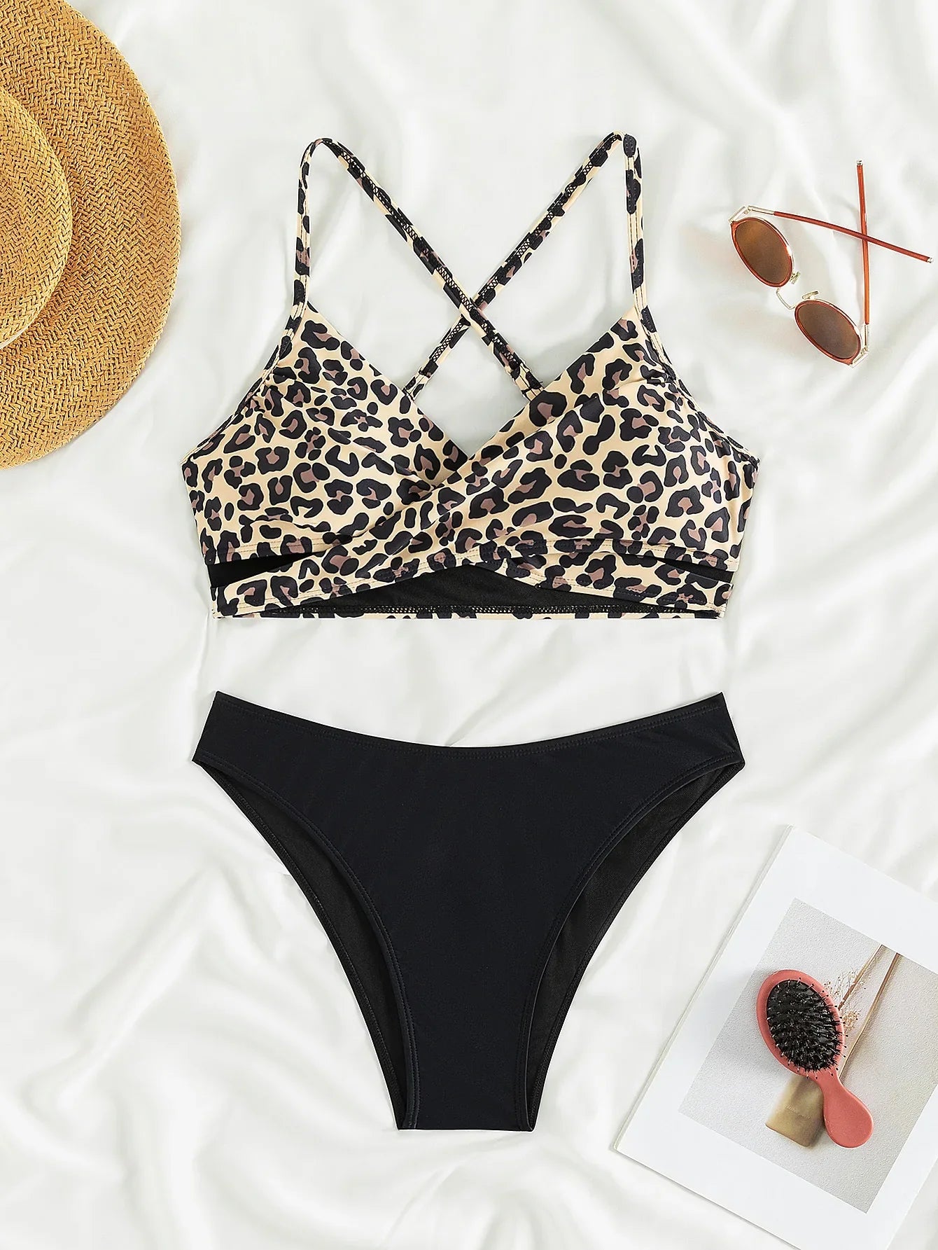 Sexy Leopard Print Cross Bikini Set