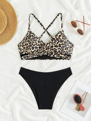 Sexy Leopard Print Cross Bikini Set