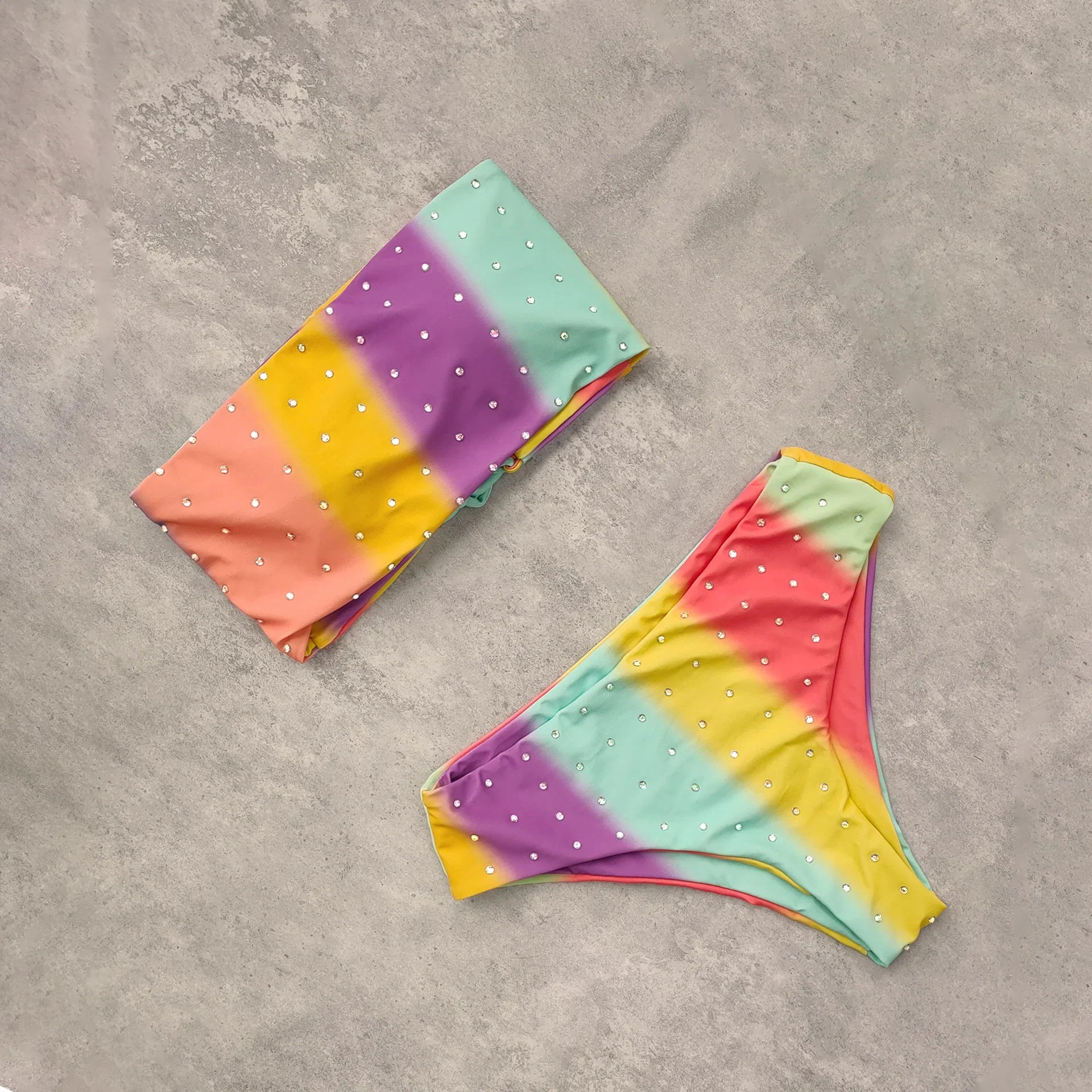 Shiny Pink Gradient Striped Bikini Set