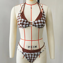 Sexy Coffee Plaid Bikini Set