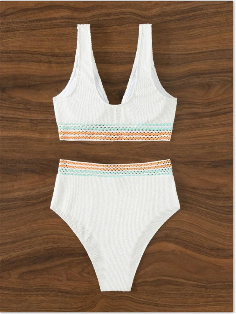 Sexy White Patchwork Bikini Set