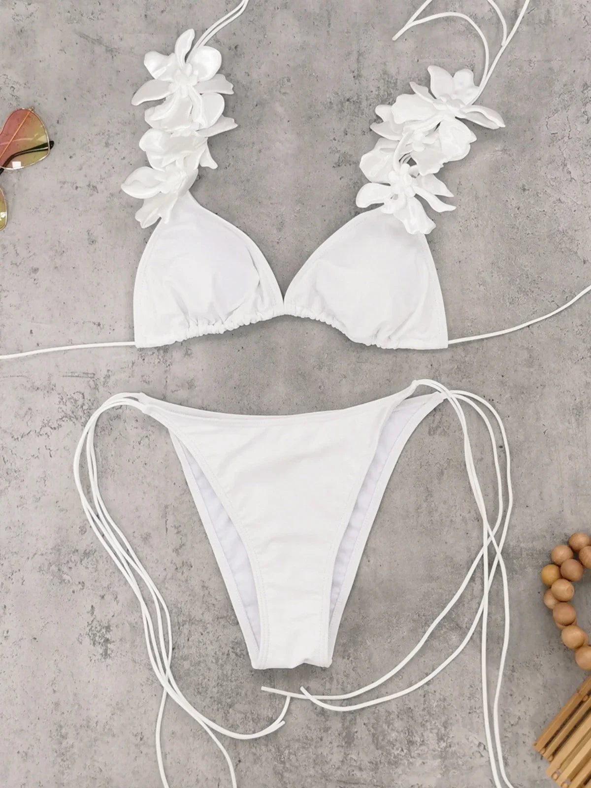 Sexy 3D Flower Strap Bikini Set
