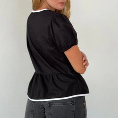 Front Bowknot Blouses Tees Ruffle Hem Crop Tops