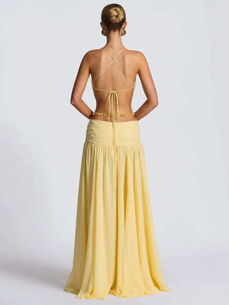 Sexy Deep V-neck Backless Maxi Dress