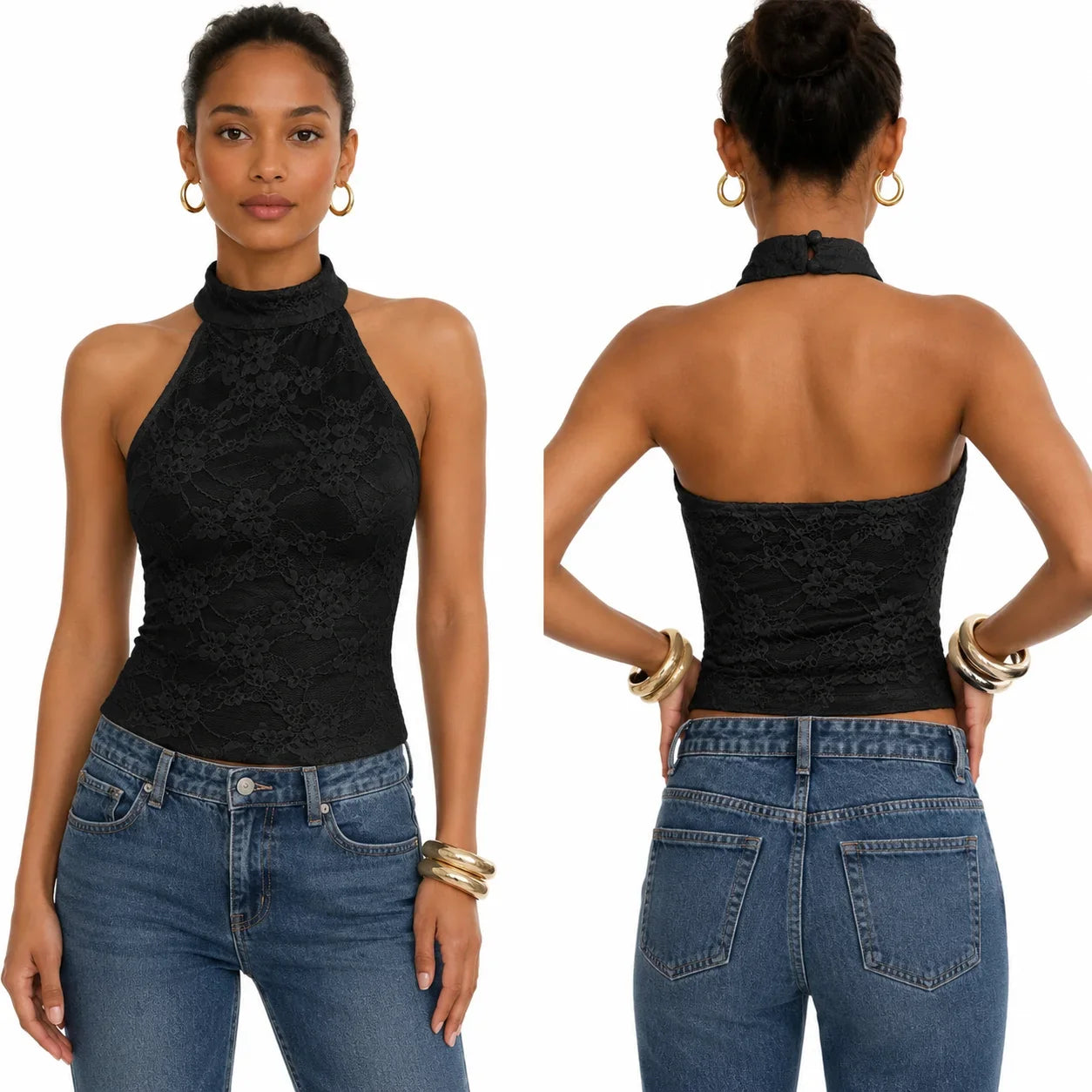 Floral Lace Halter Crop Top