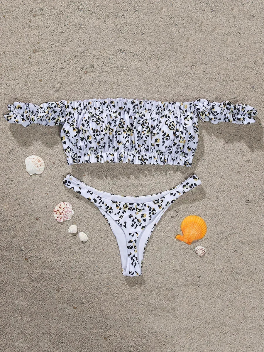 Cherry Print Off Shoulder Bikini